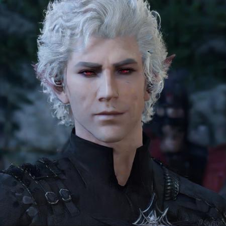 sexy   muscular man, curly white hair, vampire, elf, handsome  man,  astationxl, <lora:astationxl:0.95>,  modern solder, black uniform, ninja