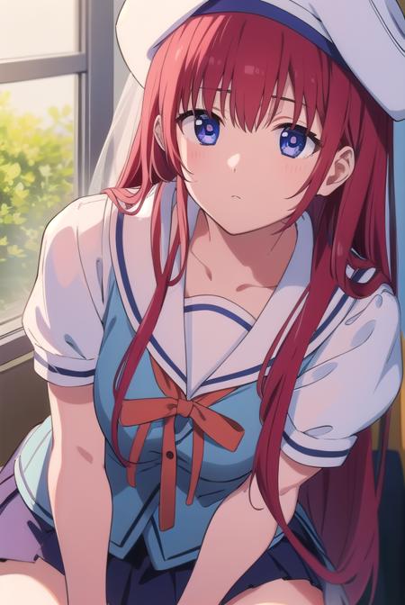 kotorishirakawa, <lyco:kotorishirakawa-LYCORIStest:1>,
kotori shirakawa, long hair, blue eyes, red hair,  (small breast:1.2),
BREAK skirt, hat, school uniform, short sleeves, socks, puffy sleeves, puffy short sleeves, beret,
BREAK looking at viewer,
BREAK indoors, classroom, 
BREAK <lora:GoodHands-vanilla:1>, (masterpiece:1.2), best quality, high resolution, unity 8k wallpaper, (illustration:0.8), (beautiful detailed eyes:1.6), extremely detailed face, perfect lighting, extremely detailed CG, (perfect hands, perfect anatomy),