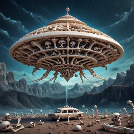 flying_saucer made of boneswm.

background: stars and nebulae

intricate, ambient lighting, highly detailed, trending on artstation, sharp focus, vibrant triadic colors, vivid, detailed, depth of field, soft lighting, digital art, surreal, masterful, intricate, photorealistic, dramatic angle, high resolution, trending on Instagram,