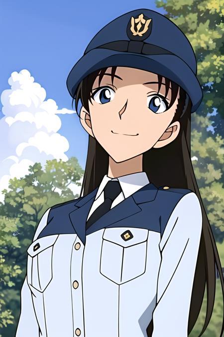 ((masterpiece)),((best quality)),ultra-detailed,illustration,police,uniform,police uniform,1girl,necktie,policewoman,hat,solo,long hair,black hair,police hat,smile,blue eyes,sky,looking at viewer,day,cloud,tree,shirt,outdoors,brown hair,white shirt,upper body,blue sky,anime coloring,jacket,black necktie,closed mouth,blue necktie,collared shirt,black eyes,Beautiful body,Beautiful Nose,Beautiful character design,perfect eyes,perfect face,alluring,wallpaper,perfect lighting,Colorful,ultra highres,4K,photography,
8K,HDR,highres,(Beautiful, medium breasts:1.2),(beautiful face:1.2),(narrow waist),(full body:0.8),shiny skin,anime screencap,from below,<lora:Miyamoto Yumi1:0.7>,mature female,