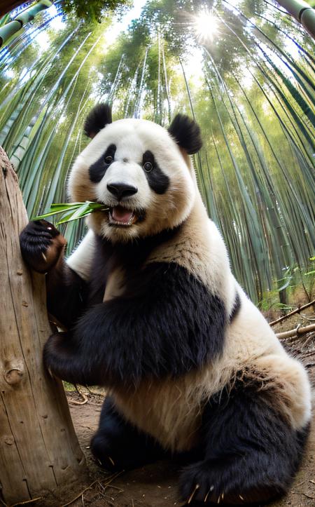 analog film photo (top-quality, 8K, masterpiece:1.3) A photo of a fluffy, (giant panda), eating bamboo, wearing a traditional Japanese kimono, in a bamboo forest taken with a wide-angle lens highly detailed, detailed skin, soft sunlight, huge hot air balloon, floating in the sky, wearing colorful patches, above a scenic mountain range taken with a fisheye lens highly detailed, detailed skin, golden hour lighting
 <lora:epi_noiseoffset2:1> . faded film, desaturated, 35mm photo, grainy, vignette, vintage, Kodachrome, Lomography, stained, highly detailed, found footage