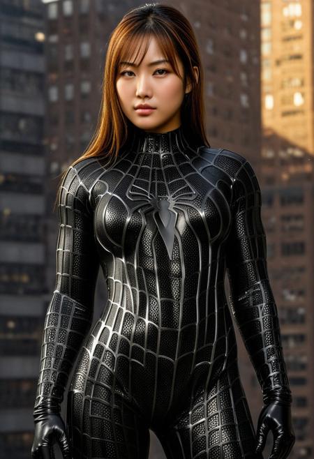 score_9, score_8_up, score_7_up, best quality, realistic, masterpiece, beautiful detail, hyperrealistic, afternoon sky, ((1girl, woman body, big breasts)), amazing detailed full body portrait of a beautiful japanese girl, wearing a realistic and highly detailed black raimi spider-man suit, ((huge muscular girl)), professional model wears ultra - detailed black raimi spider - man suit, ultra - detailed and grained black raimi spiderman suit, suit covered entire body and hand, black spiderman gloves, wet, (spread leg), (full body), (dirty skin), close up, octane render, highly detailed, volumetric, dramatic lighting, (highest quality:1.1), (HDR:1.3), (top quality, best quality), realistic, high definition,