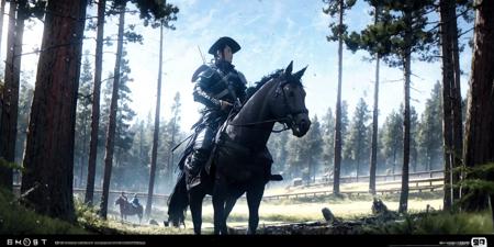 DMD,scene,tree,riding,horse,forest,horseback riding,nature,weapon,armor,outdoors,holding weapon,helmet,sword,holding,full armor,scenery,multiple boys,