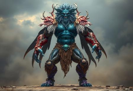 In the expansive realm of Earthshaker, a magnificent Dark Diviner stands proudly, a blend of blue, green, and white, made up of six distinct parts that together create a harmonious whole. The blue torso represents strength and stability, while the red and white arms symbolize energy and purity. The earthy brown and whimsical purple legs add to the intrigue of this unique figure. The head, a combination of blue and green, suggests a celestial and terrestrial union. Despite its complexity, the Dark Diviner appears in perfect balance, with each part contributing to its symmetry. This epic full-body depiction showcases exceptional quality, lifelike details, vivid emotions, captivating lighting, and a powerful message, all set in a 4K resolution with cinematic lighting.