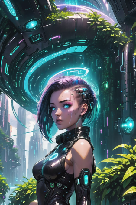 cyberpunk, <lora:EnvySendNoodzXL01:0.5>1girl, woman, beautiful, noon, scenery, "at the Incandescent wormhole"<lora:EnvyBetterHiresFixXL01:0:hr=1><lora:EnvyGardencoreXL01:1>