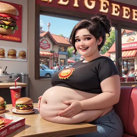 Belly resting on table/counter/sink