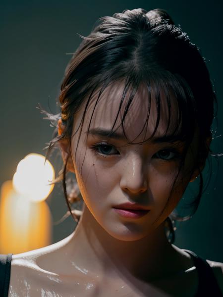 hansohee wearing boxing gloves, hair tied up, hair bangs, wet, gym, standing, close up, 

analog style, hyper realistic lifelike texture dramatic lighting unrealengine trending on artstation,award winning photo,nikon RAW photo,8 k,Fujifilm XT3,masterpiece, best quality, realistic, photorealistic,ultra detailed,extremely detailed face,

dark, rim lighting, two tone lighting, dimly lit, low key,

<lora:hansohee-sd1.5-newcaption-50step-000001:0.8> <lora:epiNoiseoffset_v2:0.4>