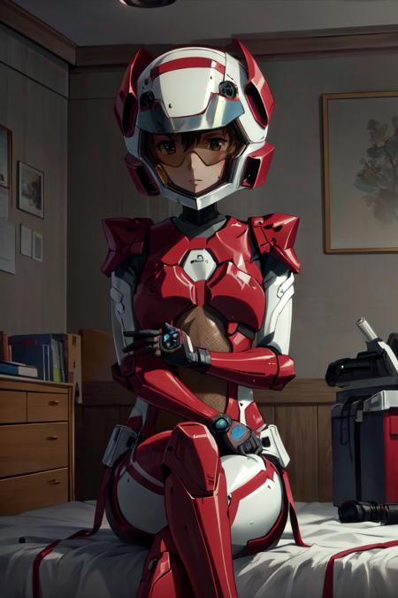 1girl, (masterpiece:1.3), (high resolution), (8K), (extremely detailed), (4k), (pixiv), perfect face,  (best quality), (super detailed), (solo), (textured skin:1.3), aico tachibana, helmet, bodysuit, mecha, pilot suit, room, sitting, crossed legs, <lora:aico_tachibana-09:0.8>, <lora:more_details:0.4>