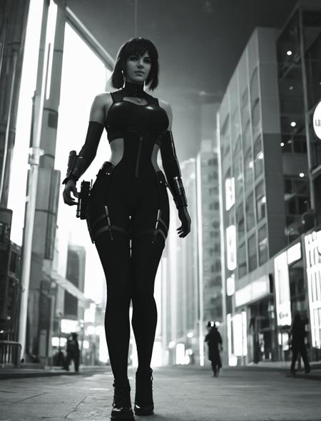 full figure shot, a woman, cyberpunk <lora:Analog Style Tasma 1.01:0.6>