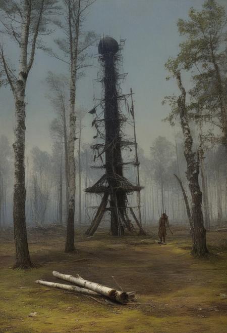 Caspar David Friedrich (romanticism), Pine barrens with charred tree skeletons, birch bark peeling scrolls, napoleonic-era signal tower,corncrake in tall grass.,Art painting by Makoto Shinkai and Fiona Staples and Tran Nguyen, featured on Caravaggio,,
artstation trending, macro lens, volumetric light,
<lora:Illustration_Insanity:0.3>,
<lora:dreamshaperXL10_lora:0.7>,
<lora:extremely_detailed:0.3> extremely detailed,
<lora:DetailMaximizer:0.3>,, Surrealism art style, dreamlike and irrational imagery, explores the unconscious mind, juxtaposition of unlikely elements, challenges reality and logic