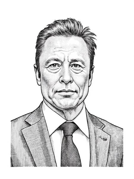 WSJ Portrait, a black and white drawing of a