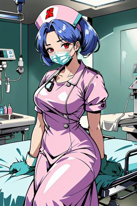 ((masterpiece, best quality,lower_body)), operating table,medical monitors,hospital bed,  <lora:surgical_nurse_v1:0.8> (surgical_nurse_v1.0, nurse cap, nurse, latex, stethoscope, latex gloves, surgical mask,long dress), <lora:AliceBR2:0.7> (alice, short twintails),