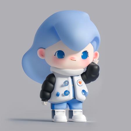 a boy ,blue hair,  black  coat,white  hair,standing split, Soft light, white background <lora:Chibi persona:1>