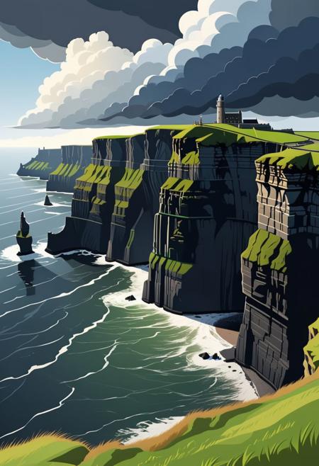 Cliffs of Moher, Ireland, stormy weather  ((isometric style))