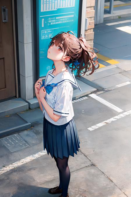 senomiya akiho serafuku, blue bow, pleated skirt, blue socks, loafers