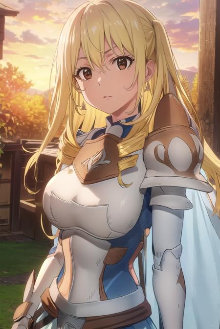 bozescopalesti, <lora:bozes co palesti s1s2-lora-nochekaiser:1>,
bozes co palesti, long hair, blonde hair, (brown eyes:1.5), drill hair,
BREAK skirt, gloves, cape, armor, shoulder armor, gauntlets, jewelry, earrings, breastplate,
BREAK outdoors, forest, nature, sun, sky, clouds, trees, grass,
BREAK looking at viewer, (cowboy shot:1.5),
BREAK <lyco:GoodHands-beta2:1>, (masterpiece:1.2), best quality, high resolution, unity 8k wallpaper, (illustration:0.8), (beautiful detailed eyes:1.6), extremely detailed face, perfect lighting, extremely detailed CG, (perfect hands, perfect anatomy),