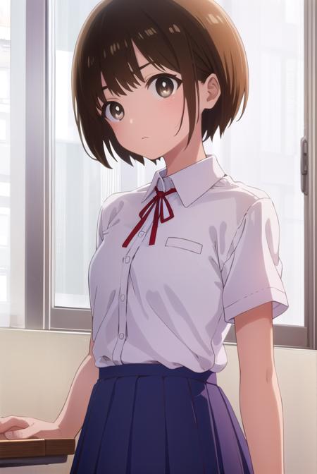 chihirokobayashi, <lora:chihiro kobayashi s1-lora-nochekaiser:1>,
chihiro kobayashi, short hair, brown hair, (brown eyes:1.5),
BREAK skirt, shirt, school uniform, pleated skirt, socks, white socks, white shirt, collared shirt, ribbon, red ribbon, short sleeves,
BREAK indoors, classroom,
BREAK looking at viewer, (cowboy shot:1.5),
BREAK <lyco:GoodHands-beta2:1>, (masterpiece:1.2), best quality, high resolution, unity 8k wallpaper, (illustration:0.8), (beautiful detailed eyes:1.6), extremely detailed face, perfect lighting, extremely detailed CG, (perfect hands, perfect anatomy),