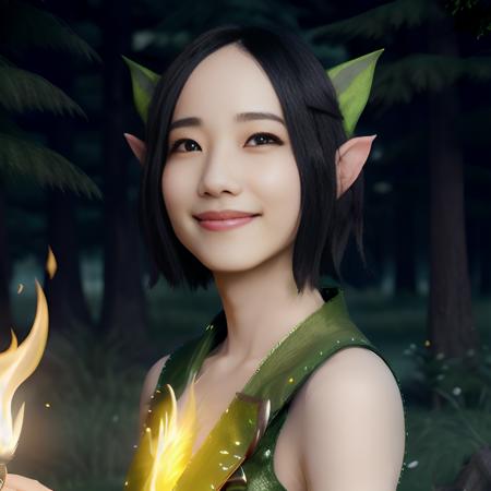 <lora:Ayano Omoto:1>,  Ayano Omoto with elf ears, smiling, mouth open, camp fire, digital painting, hyperrealistic, fantasy, whimsical, romantic, full body, highly detailed, sharp focus, stunningly beautiful, green, yellow, torch light,