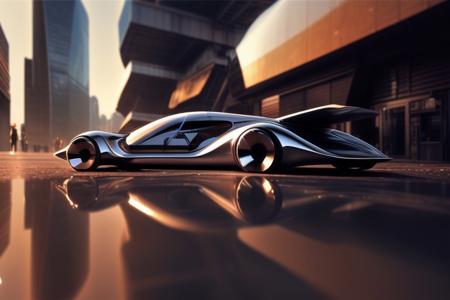 (8k, best quality, masterpiece, ultra high definition:1.2), (broken lines), (neon), (city streets), (extraterrestrial origin), ((blender cycles render style)), solo, the futuristic city of Tokyo in the year 2050, (Autonomous limousine concept), simplest form, sleek design, masterpiece:2, best quality, floating vehicle, thrusters, realistic headlamp details, science fiction, jet-black satin paint, vehicle focus, ultra-realistic detail, sunset view reflected on the surface, rainy day, lens flare, motion blur, blur background, reflective ground, low camera angle, <lora:Speedform_v1:1.2>,