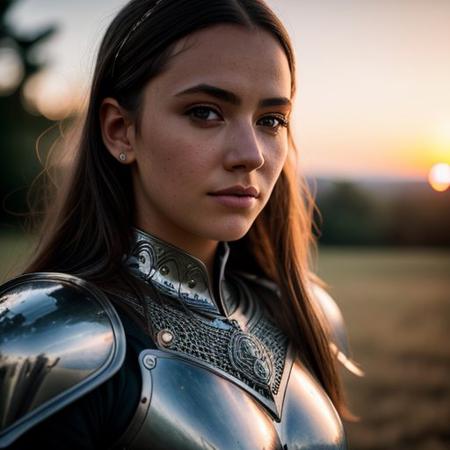 , (masterpiece), (extremely intricate:1.3), (realistic), portrait of a girl, the most beautiful in the world, (medieval armor), metal reflections, upper body, outdoors, intense sunlight, far away castle, professional photograph of a stunning woman detailed, sharp focus, dramatic, award-winning, cinematic lighting, octane render unreal engine, volumetrics, (film grain, blurry background, blurry foreground, bokeh, depth of field, sunset, motion blur:1.3), chainmail