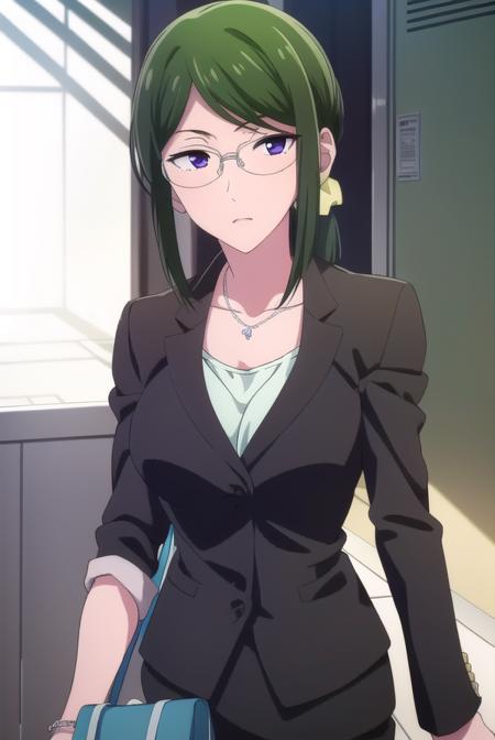 hanakokoyanagi, <lyco:hanakokoyanagi-lyco-nochekaiser:1>,
hanako koyanagi, green hair, low ponytail, (purple eyes:1.1), glasses,
BREAK skirt, pantyhose, necklace, formal, suit, pencil skirt, skirt suit,
BREAK looking at viewer,
BREAK indoors,
BREAK <lora:GoodHands-vanilla:1>, (masterpiece:1.2), best quality, high resolution, unity 8k wallpaper, (illustration:0.8), (beautiful detailed eyes:1.6), extremely detailed face, perfect lighting, extremely detailed CG, (perfect hands, perfect anatomy),