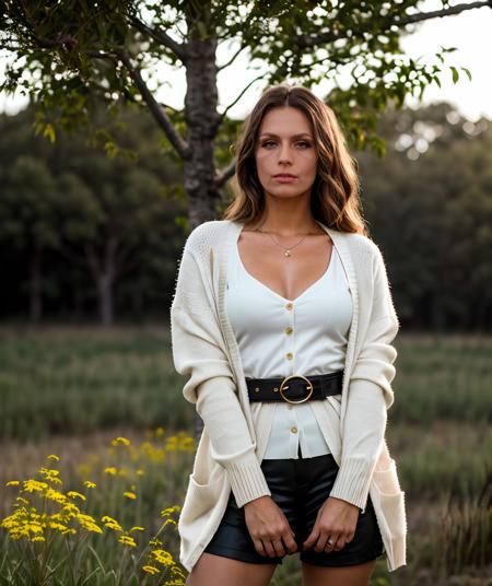 cinematic film still , lens flare, realistic, depth of field, RAW photo,  <lora:quiron_JadeVenus_v2_lora:0.47> JadeVenusQuiron woman,  a woman Dressed in the (style of Celtic Healer  modest outfit  Exotic White Cardigan sweater with Fabric belt and Sword) (with Dewy Meadows in the background ),  Balancing in a yoga tree pose,    . shallow depth of field, vignette, highly detailed, high budget Hollywood movie, bokeh, cinemascope, moody, epic, gorgeous, film grain, grainy