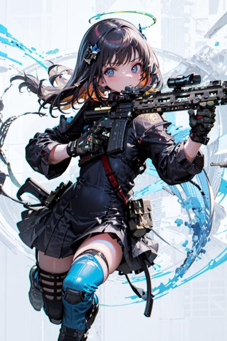 masterpiece, best quality, ultra-detailed, illustration,

1girl, (holding weapon, aiming at viewer, assault rifle:1.5), carbine, open fire, firing,

 <lora:dohnaDohnaGyokai100Style_v10:0.8>   <lora:HK416:0.8>