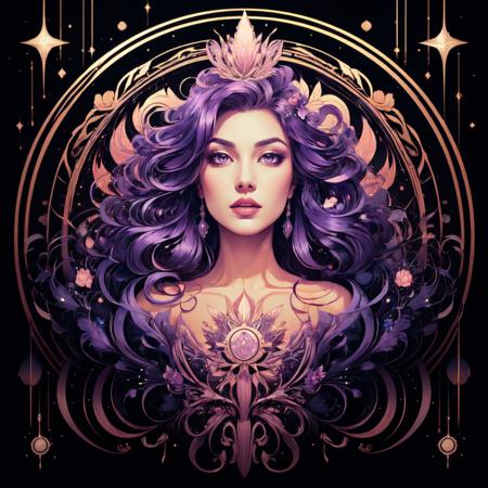 pink lotus queen, clean image, exquisite digital illustration, extremely detailed beautiful, epic smooth illustration, the fire queen, compass energy flowing, with a black dark background, she has purple hair, brilliantly colored, tall obsidian architecture, queen and ruler of the universe  <lora:Fantasy_art_style:0.8>