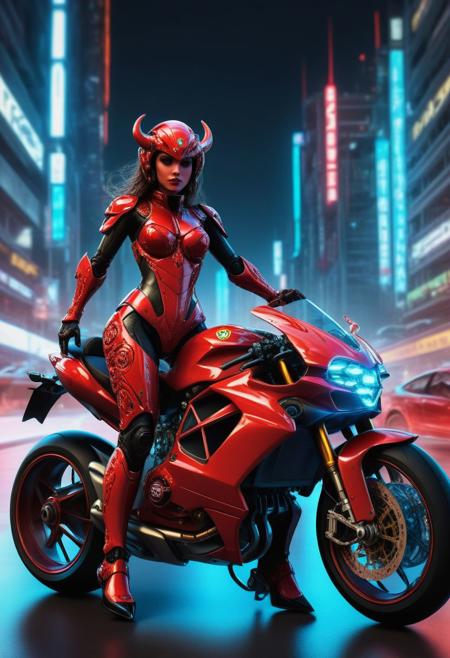 <lora:md2034:0.5> epic, dystopian terror,
poster_\(medium\), Full length, distance, full body, perfect photograph, vivid detail,
 (( futuristic cybernetic devilgirl on a futuristic battle Ducati in a terrifying dystopia))
emblem,  (simple_background:1.3), symmetry,(no_humans:1.3),, (masterpiece:1.3), (best_quality:1.3), (ultra_detailed:1.3), 8k, extremely_clear, realism, (ultrarealistic:1.3),, insane details, perfect anatomy, intricate details, hyperdetailed, ultra detailed, extreme detailed, highest detailed, high_detail, colorful, beautiful, hdr, photorealistic, highres, ultra_high_res, photography, aesthetic, extremely_delicate,