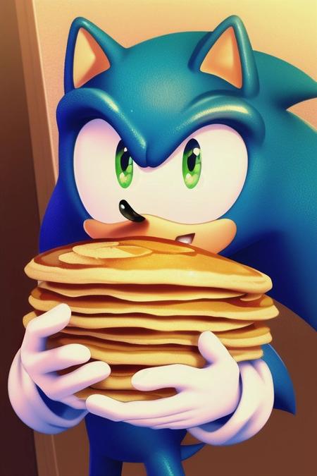 Sonic the hedgehog holding pancakes