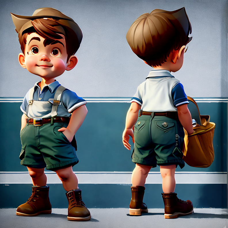 21CharTurnerV2 character turnaround of young boy as a paperboy, cute adorable little kid, full body, standing, same outfit