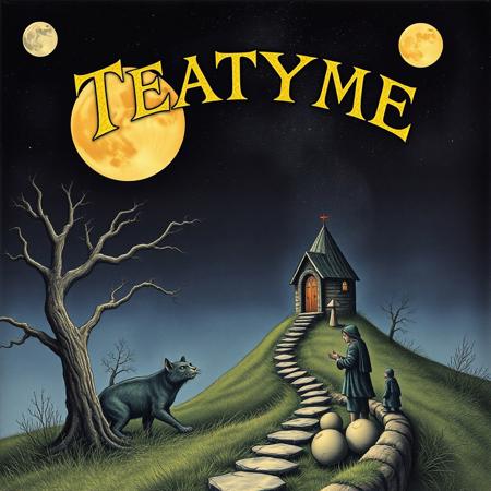 A cover of a Prog-Rock album of a band called "Teatyme" with art in the style of Edward Gorey