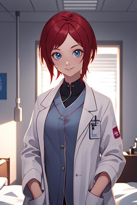 (RAW photo, best quality), 1girl,  natural lighting, solo, 
 <lora:ps2_amy_v1_2-000006:1>, ps2_amy, light smile,
doctor's coat, labcoat, hospital,