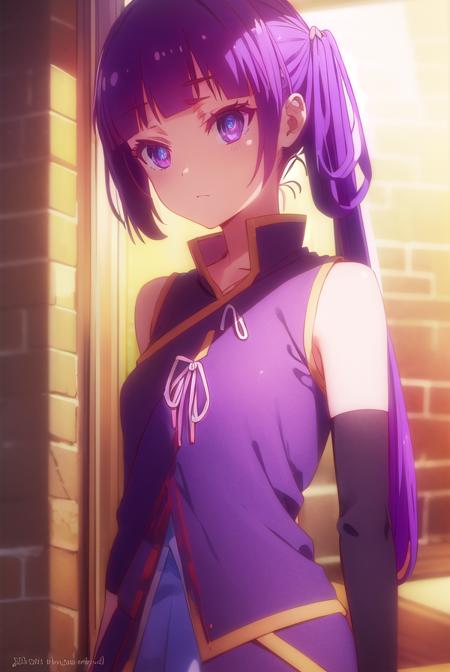 chlammyzell, <lora:chlammy zell s1-lora-nochekaiser:1>,
chlammy zell, long hair, (purple eyes:1.1), purple hair, bangs, blunt bangs, twintails, hair rings,
BREAK detached sleeves, bridal gauntlets, gloves, dress, elbow gloves,
BREAK indoors, classroom,
BREAK looking at viewer, (cowboy shot:1.5),
BREAK <lyco:GoodHands-beta2:1>, (masterpiece:1.2), best quality, high resolution, unity 8k wallpaper, (illustration:0.8), (beautiful detailed eyes:1.6), extremely detailed face, perfect lighting, extremely detailed CG, (perfect hands, perfect anatomy),