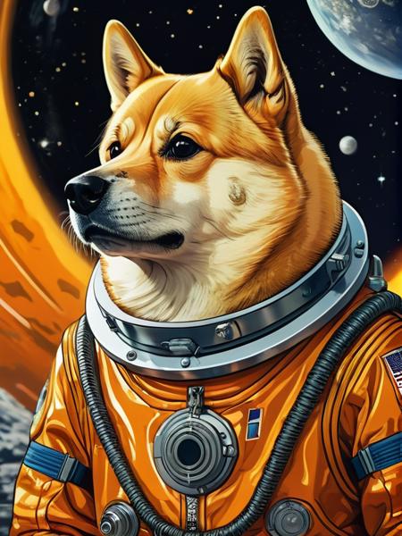 general, exquisite illustrations, (detailed illustrations:1.3), 4k, 8k, HDR, masterpiece, extremely detailed,  (doge:1.5) , solo, space suit , metal, collar, no human, animalskin, animal focus, animal dress, <lora:Dog_Punk-SDXL:1>,
