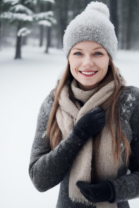 a Nordic woman, (smile:0.05), outdoors, snow, winter