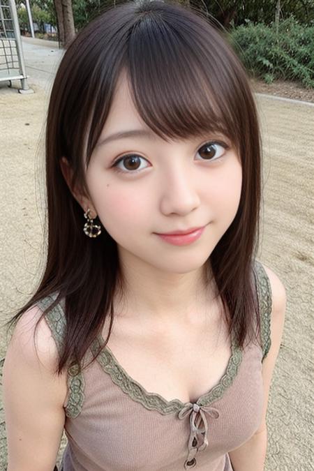 "1girl,close up photo of realyami, brown hair, (short hair:0.550), best quality, earrings,casual clothes,torii, cherry blossoms, (detailed face:1.4), (looking at viewer:1.25), shiny skin, smile, simple background <lora:realyami_v1.2-000020:0.850>