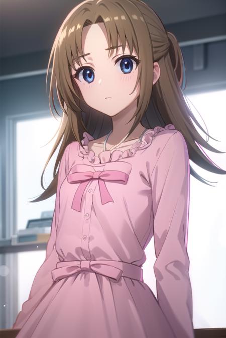 ringosugisaki, <lora:ringo sugisaki s2-lora-nochekaiser:1>,
ringo sugisaki, long hair, blue eyes, brown hair, half updo, (parted bangs:1.5),
BREAK long sleeves, dress, bow, bowtie, frills, skirt, (pink dress:1.3), white skirt, collarbone,
BREAK indoors, classroom,
BREAK looking at viewer, (cowboy shot:1.5),
BREAK <lyco:GoodHands-beta2:1>, (masterpiece:1.2), best quality, high resolution, unity 8k wallpaper, (illustration:0.8), (beautiful detailed eyes:1.6), extremely detailed face, perfect lighting, extremely detailed CG, (perfect hands, perfect anatomy),