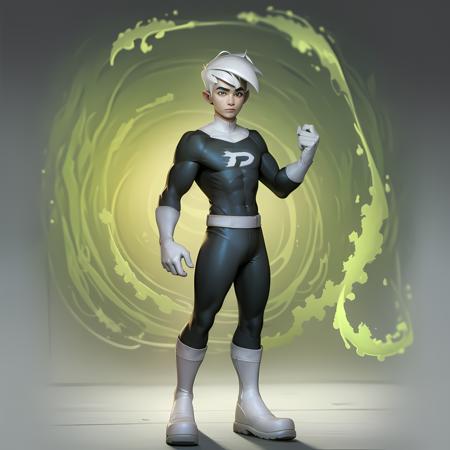 ((masterpiece, best quality)),(complex light),1boy, full body,solo, danny phantom, white hair,  <lora:danny_phantom2-10_1+2:0.6>,white gloves, standing,