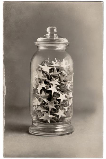 Photograph of a glass jar filled with stars