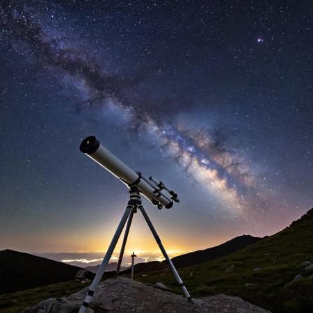 telescope on a mountain, starry sky background with the Milky Way