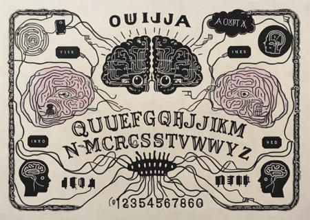 ouija , a drawing of a brain with a circuit and wires<lora:Ouija_sdxl:1.0>