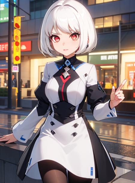 1girl, white hair, bob cut, red eyes,