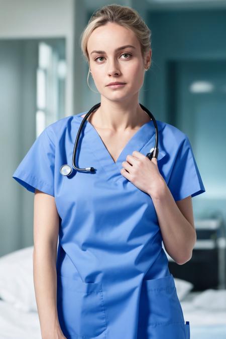 portrait shot, nurse in scrubs, at hospital, worried expression, soft colors, bokeh, masterpiece, high quality, (high detailed skin:1.1)
<lora:brie_larson_lora_v01:1> brie89