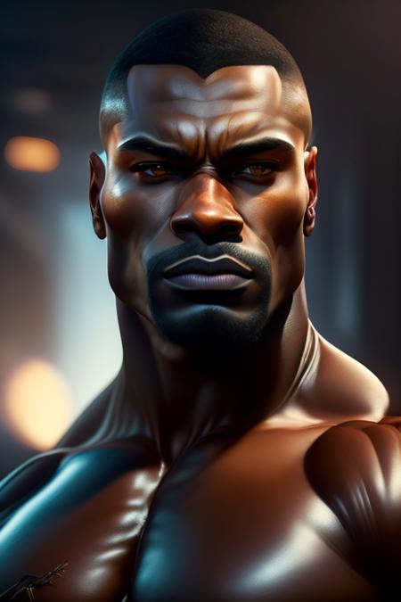 portrait of a dark man, muscle, intricate, waist up, highly detailed, digital painting, artstation, concept art, sharp focus, cinematic lighting, illustration, art by artgerm and greg rutkowski, alphonse mocha, cgsociety