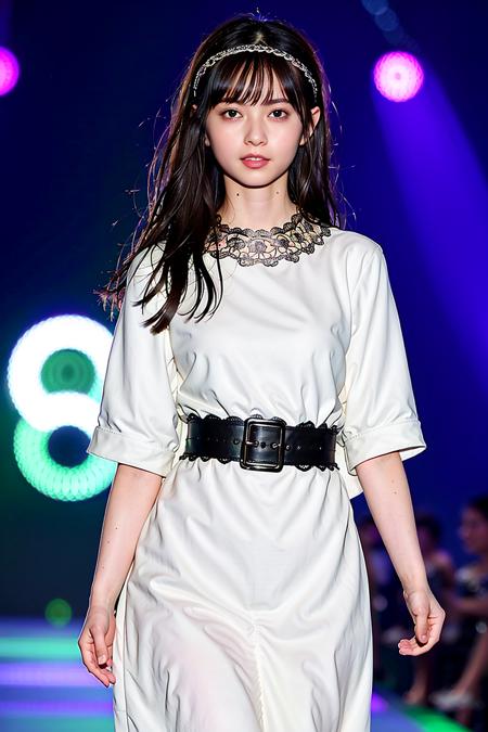 masterpiece, best quality, 1girl, aqua eyes, black hair, closed mouth, multicolored background, looking at viewer, outdoors, solo, upper body, alluring, clean, beautiful face, pure face, pale skin, sexy pose,((luxury dress)), short hair, headband,  ((perfect female figure)), mature female, milf, narrow waist, chinese deity, seductive, highly detailed,best quality, masterpiece, highres, original, extremely detailed 8K wallpaper,masterpiece, best quality, illustration, beautifully detailed eyes, cinematic lighting, catwalk \(walkway\),