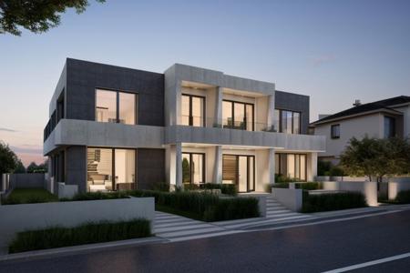 full facade one stunning house building  on the street, modern villa with,architectral view,beautiful landscape,housev1