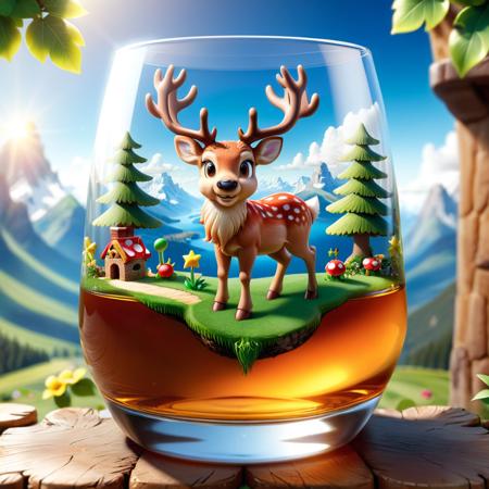 Super Mario style   <lora:DalE-3-FFusion-LyCORIS:1>  there is a glass with a deer and deer in it, 4k artwork, inspired by Jacek Yerka, inspired by Johann Rudolf Byss, hd illustration, surrealistic digital artwork, photorealistic concept art, whisky, realistic image, high detailed illustration, hyperrealistic 3d digital art, hyperrealistic 3 d digital art, detailed digital artwork, amazing digital art ,CGSociety,ArtStation   . Vibrant, cute, cartoony, fantasy, playful, reminiscent of Super Mario series