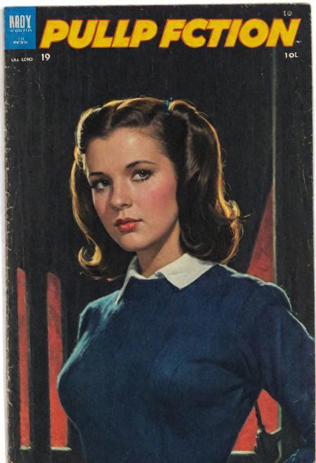 vintage comic book cover, Pulp fiction book cover 'starlets de Cannes', featuring a 19-year-old woman with radiant white complexion and dark brunette hair in a school outfit, princess leia