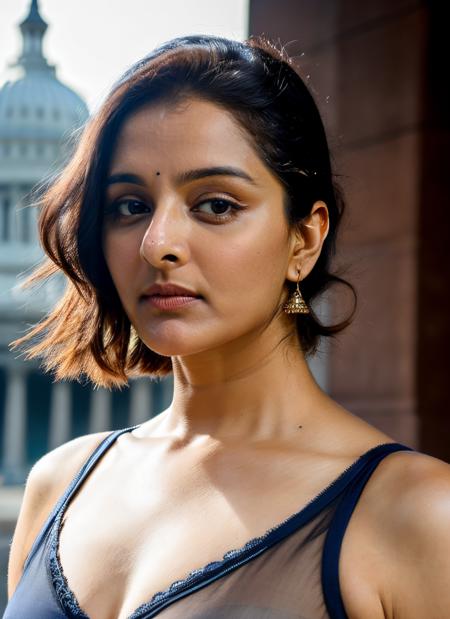 portrait of skswoman, hurt , wearing intimates , with Bob , background capitol building epic (photo, studio lighting, hard light, sony a7, 50 mm, matte skin, pores, colors, hyperdetailed, hyperrealistic), <lyco:Manju Warrier:1.0>